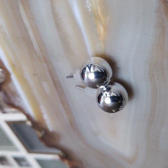 Silver Ball Earrings-$5 add on - Picture 2 of 3